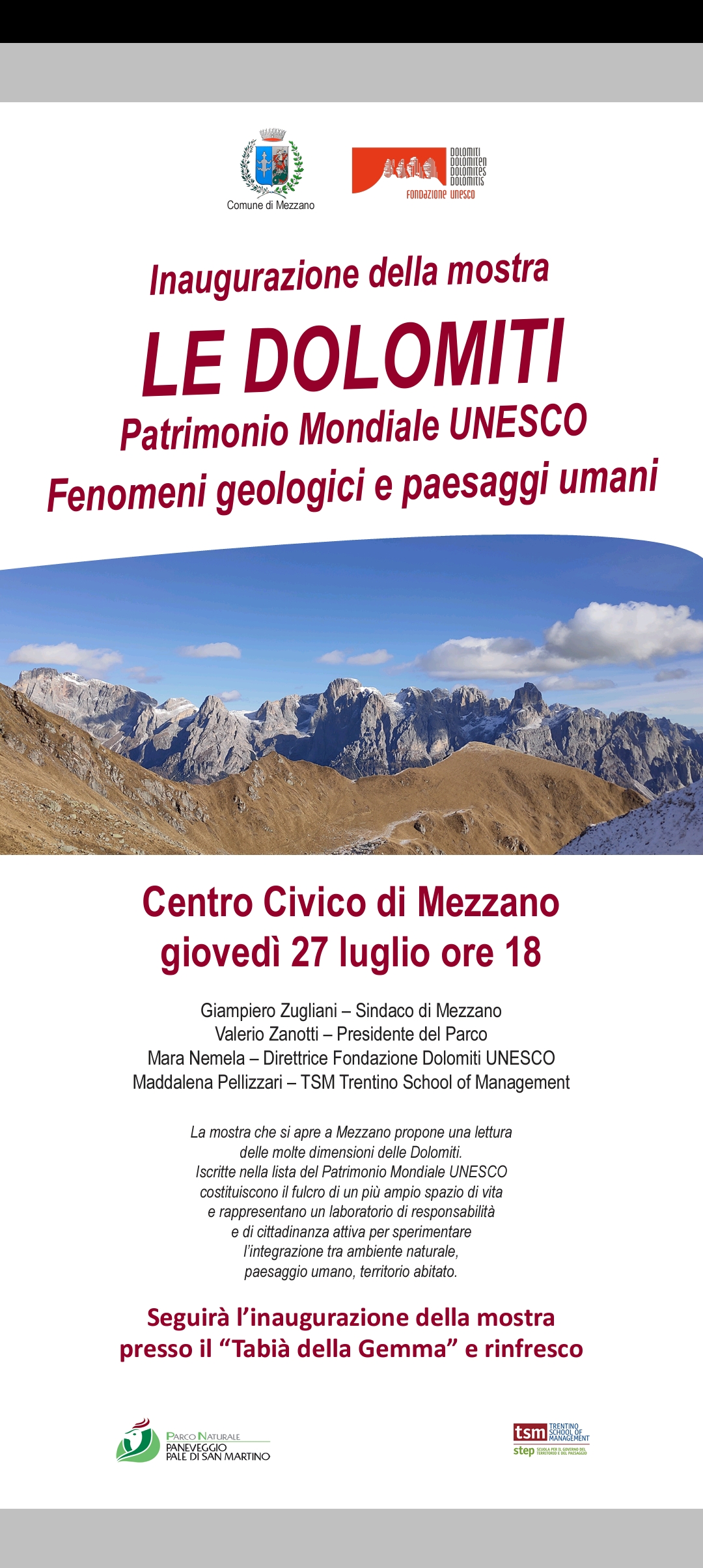 Inaugurazione mostra LE DOLOMITI Patrimonio Mondiale UNESCO - Fenomeni geologici e paesaggi umani